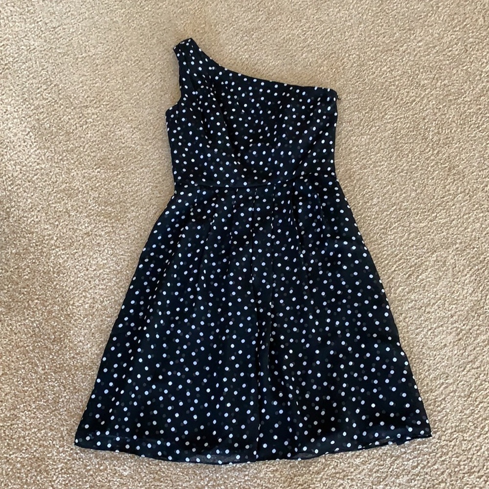 White House Black Market One Shoulder Black & White Polka Dot  Dress Siz… - Picture 3 of 11